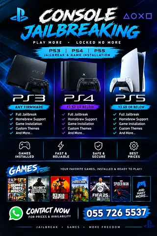 PlayStation PS3/PS4/PS5 Console Jailbreaking & Game Installation Service (UAE)