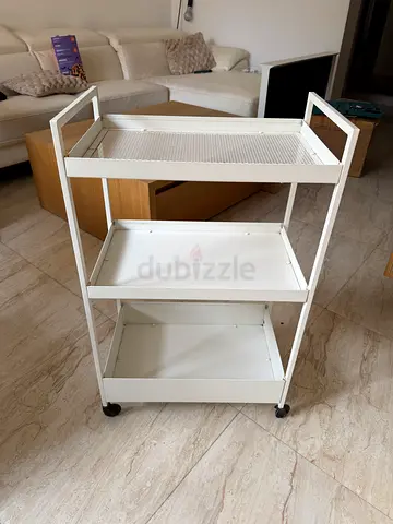 IKEA White Metal Kitchen Trolley with Wheels and Shelves - Good Condition
