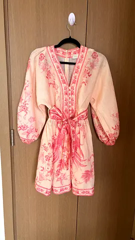 Zimmermann style Linen Floral Mini Dress with Belt – Size 1 (S/M)