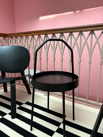 Black metal side table with tray top and handle (IKEA BURVIK)