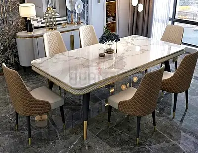 Brand New Top Marble Dining table with 6 chair Available