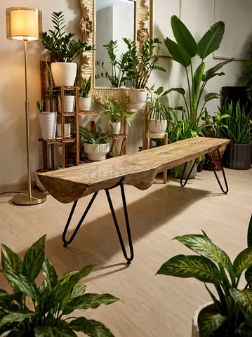 Handcrafted Solid Wood log Bench with Hairpin Legs - Rustic Live Edge (210 x 35 cm)