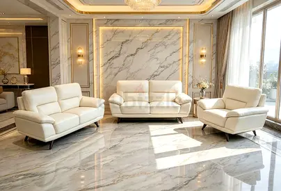 Cream leather 3-piece sofa set — 3-seater, 2-seater and single armchair