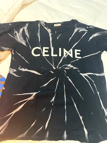 Black tie-dye CELINE logo t-shirt, unisex casual tee in size xs