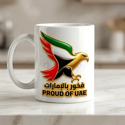 White Ceramic Mug with 'Proud of UAE' Eagle Design