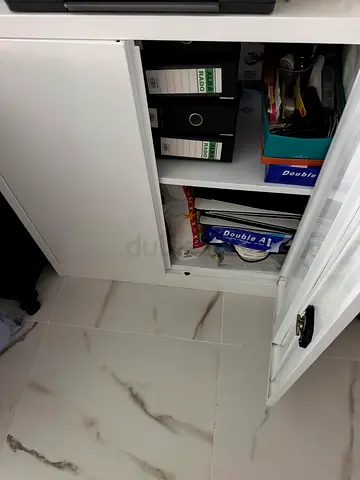 White Metal Office Filing Cabinet / Storage Cupboard - damaged but good