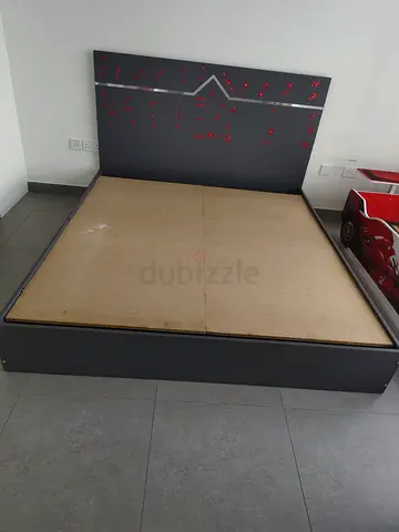King size platform bed frame with headboard - dark grey