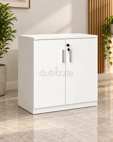 Modern White 2 Door Storage Cabinet – Lockable Wooden Office Cabinet