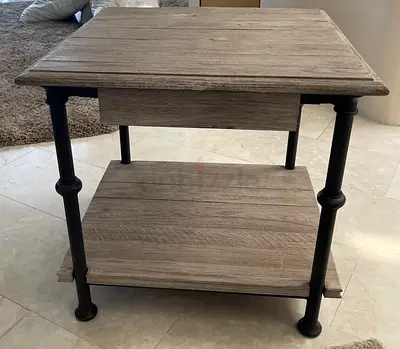 Wooden Side Table with Metal Legs - Rustic Grey Finish - From The ONE