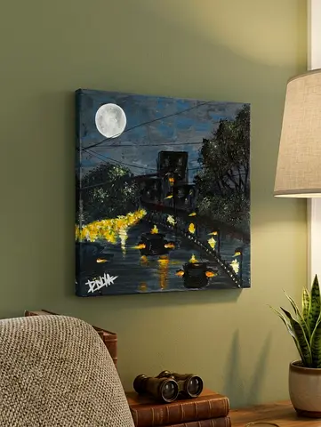 (EXCLUSIVE ART SALE, 80% OFF FOR AED 299 ONLY) Moonlit Cityscape Canvas Painting