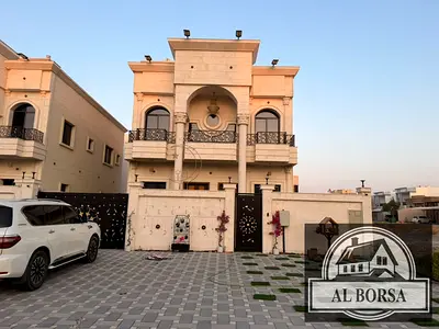 Luxury furnished villa for rent in Al Zahia, Ajman | 5 master bedrooms, majlis, living area, maid’s room, rooftop, and swimming pool | Central air con