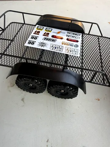 RC car roof rack / trailer accessory with spare wheels and decals