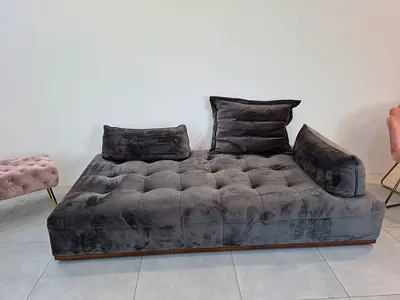 Large Grey Velvet Daybed / Lounge Sofa - Good Condition