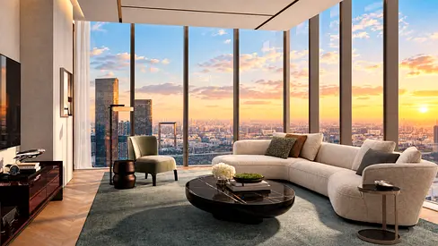 SOARING CEILINGS | DOUBLE-HEIGHT GLASS | MARBLE FINISHES
