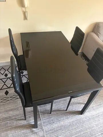 Pan Home EASTON Dining Set – 4 Chairs – Black Glass Table