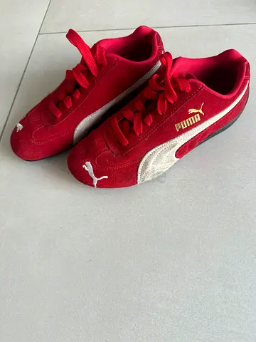 Red Puma speedcat suede sneakers, lightly used, size 36