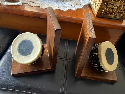Handmade Wooden Bookends with Decorative Drum Design - Pair