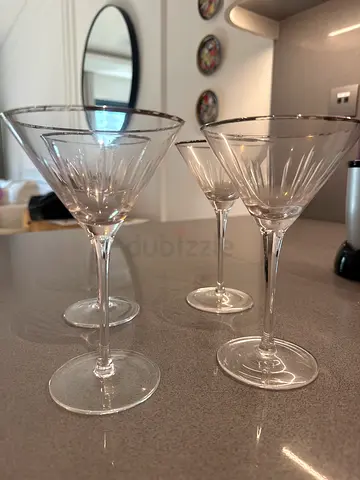 Set of 4 Crystal Martini/Cocktail Glasses - Cut Glass Crystal