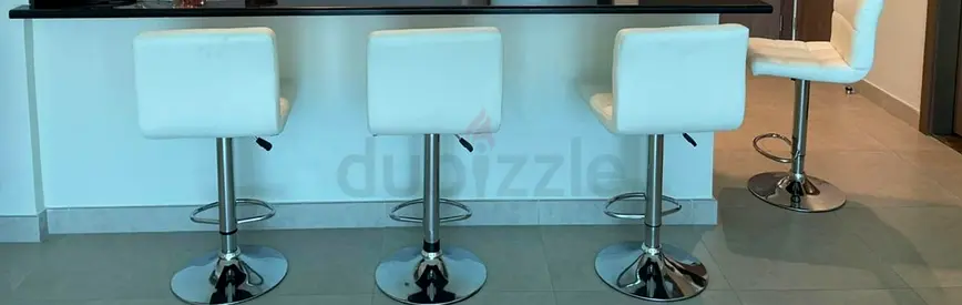 Set of 2 White Adjustable Swivel Bar Stools with Chrome Base