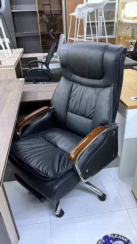 Used Black Executive Leather Office Chair with Wooden Arms