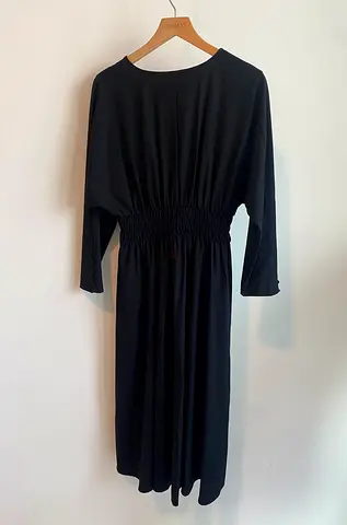ZARA - Black Long Sleeve Midi Dress with Elastic Waist - Size M