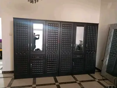 Large Dark Wood 6-Door Wardrobe with Mirrors — Excellent Condition