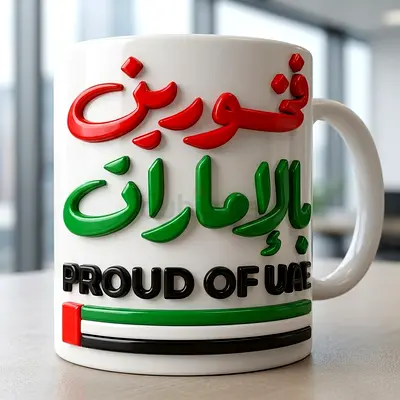 White Ceramic UAE 'Proud of UAE' Coffee Mug - Good Condition
