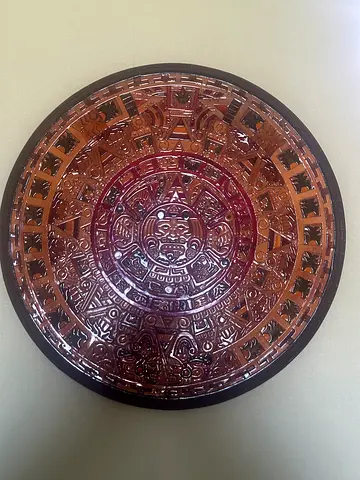Handcrafted Wooden Aztec/Mayan Calendar Wall Plaque - Large Decorative Disc. 70 cm diameter.