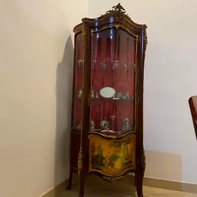 Antique French-style Display Cabinet / Curio Cabinet — Wooden Glass Display
