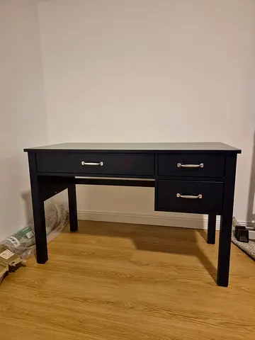 Navy Wooden Writing Desk with Drawers - Good Condition, small scratches. From pan home