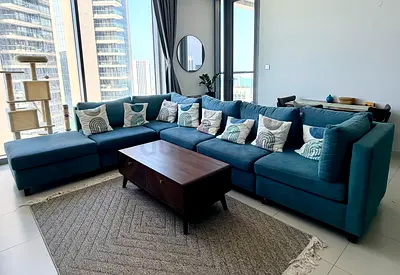 Large Teal L-Shape Sectional Sofa 340×270 cm (Modular + Ottoman)