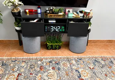 Custom made wall mount TV units with ottomons
