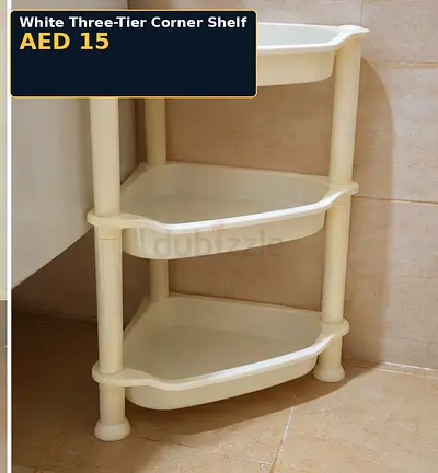 White 3-Tier Plastic Corner Shelf - Compact Bathroom Storage