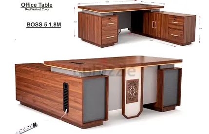 Large Red Walnut Executive Office Desk with Storage - 1.8m