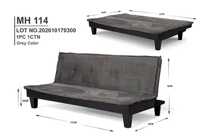 Grey Futon Sofa Bed - 3-Position Convertible, Compact (MH114)