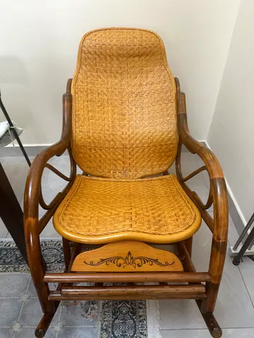 Vintage Rattan/Wicker Rocking Chair with Footrest