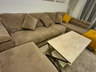 Large L-shaped beige fabric sofa 3.1 x 2.1
