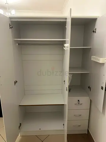 White 3-Door Wardrobe with Drawers and Hanging Rail - brand new