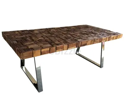 FOR SALE: Solid Wood Mosaic Coffee Table - Teak - Chrome Legs  Designer Model!  ✅ Top: Solid Teak Wo