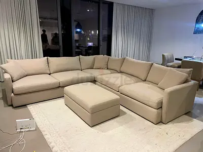 Beige, Crate&Barrel Lounge Deep feather filled Corner Sofa Beige without footstool