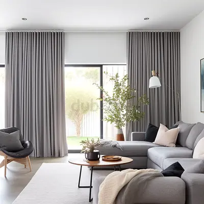 Modern Grey Living Room Curtain Set - Floor to Ceiling, Light-Blocking