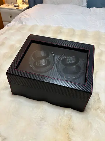 Double Watch Winder Box with Carbon Fiber Finish