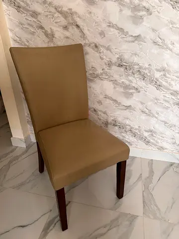 Beige Upholstered Dining Chair with Wooden Legs - Single