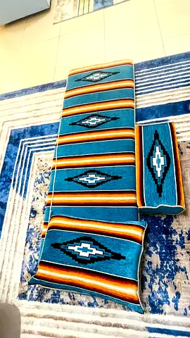 Mattres and Matching Cushion - Blue Geometric Design