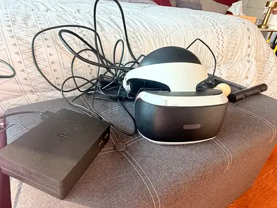 PlayStation VR headset with processor box and cables - good condition