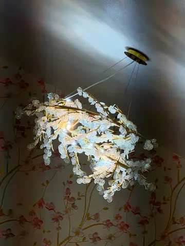 Decorative floral crystal chandelier pendant light - good condition