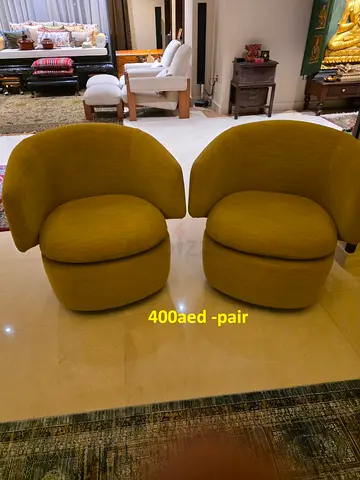 Pair of modern mustard lounge chairs - good condition