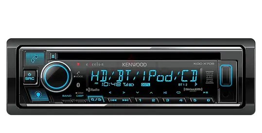 Kenwood eXcelon KDC-X705 Single-DIN Car Stereo – Bluetooth, CD, HD Radio, USB