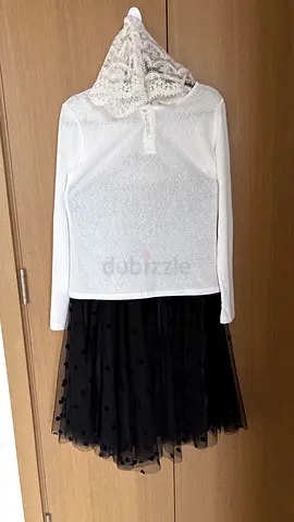 3-Piece Black & White Capsule Set (Lace Hood Top, Tulle Skirt & Zara Capris) – Size M-L
