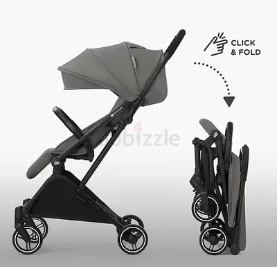 Lightweight Click-and-Fold Compact Stroller - Single Seat, Grey with car seat mount